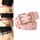 Maxbell Double Grommet Punk Belt Double Prong Buckle Hollow Accessories for Pants Pink