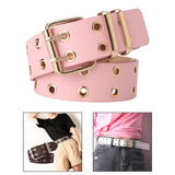 Maxbell Double Grommet Punk Belt Double Prong Buckle Hollow Accessories for Pants Pink