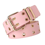 Maxbell Double Grommet Punk Belt Double Prong Buckle Hollow Accessories for Pants Pink