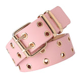 Maxbell Double Grommet Punk Belt Double Prong Buckle Hollow Accessories for Pants Pink