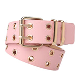 Maxbell Double Grommet Punk Belt Double Prong Buckle Hollow Accessories for Pants Pink
