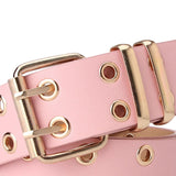 Maxbell Double Grommet Punk Belt Double Prong Buckle Hollow Accessories for Pants Pink