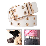 Maxbell Double Grommet Punk Belt Double Prong Buckle Hollow Accessories for Pants Pink