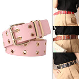 Maxbell Double Grommet Punk Belt Double Prong Buckle Hollow Accessories for Pants Pink