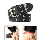 Maxbell Double Grommet Belt PU Leather Punk Double Prong Buckle for Men Women Black