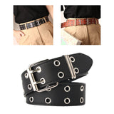 Maxbell Double Grommet Belt PU Leather Punk Double Prong Buckle for Men Women Black