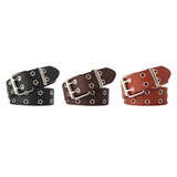 Maxbell Double Grommet Belt PU Leather Punk Double Prong Buckle for Men Women Black