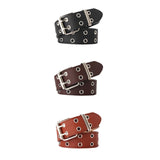 Maxbell Double Grommet Belt PU Leather Punk Double Prong Buckle for Men Women Black