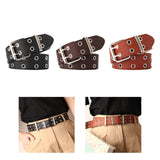 Maxbell Double Grommet Belt PU Leather Punk Double Prong Buckle for Men Women Black