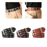 Maxbell Double Grommet Belt PU Leather Punk Double Prong Buckle for Men Women Black