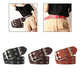 Maxbell Double Grommet Belt PU Leather Punk Double Prong Buckle for Men Women Black