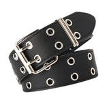 Maxbell Double Grommet Belt PU Leather Punk Double Prong Buckle for Men Women Black