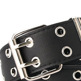 Maxbell Double Grommet Belt PU Leather Punk Double Prong Buckle for Men Women Black