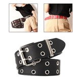 Maxbell Double Grommet Belt PU Leather Punk Double Prong Buckle for Men Women Black