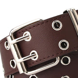 Maxbell Double Grommet Belt PU Leather Punk Double Prong Buckle for Men Women Coffee