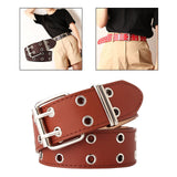 Maxbell Double Grommet Belt PU Leather Punk Double Prong Buckle for Men Women Camel
