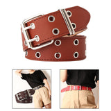Maxbell Double Grommet Belt PU Leather Punk Double Prong Buckle for Men Women Camel