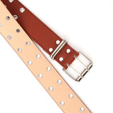 Maxbell Double Grommet Belt PU Leather Punk Double Prong Buckle for Men Women Camel