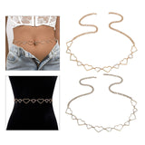 Maxbell Stylish Women Waist Chain Belt Rhinestone Party Heart Decorative Metal Chain Gold