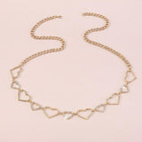 Maxbell Stylish Women Waist Chain Belt Rhinestone Party Heart Decorative Metal Chain Gold