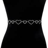 Maxbell Stylish Women Waist Chain Belt Rhinestone Party Heart Decorative Metal Chain Silver