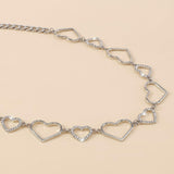 Maxbell Stylish Women Waist Chain Belt Rhinestone Party Heart Decorative Metal Chain Silver