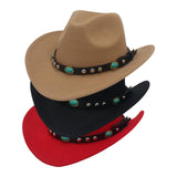 Maxbell Felt Western Cowboy Hat Wide Brim Jazz Hat Vintage Sun Visor Hat for Travel Red