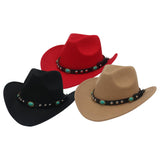 Maxbell Felt Western Cowboy Hat Wide Brim Jazz Hat Vintage Sun Visor Hat for Travel Red