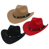 Maxbell Felt Western Cowboy Hat Wide Brim Jazz Hat Vintage Sun Visor Hat for Travel Red