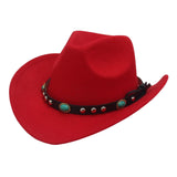 Maxbell Felt Western Cowboy Hat Wide Brim Jazz Hat Vintage Sun Visor Hat for Travel Red