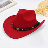 Maxbell Felt Western Cowboy Hat Wide Brim Jazz Hat Vintage Sun Visor Hat for Travel Red