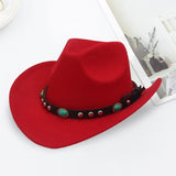 Maxbell Felt Western Cowboy Hat Wide Brim Jazz Hat Vintage Sun Visor Hat for Travel Red