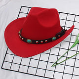 Maxbell Felt Western Cowboy Hat Wide Brim Jazz Hat Vintage Sun Visor Hat for Travel Red