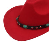 Maxbell Felt Western Cowboy Hat Wide Brim Jazz Hat Vintage Sun Visor Hat for Travel Red