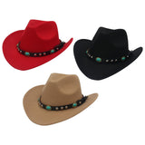Maxbell Felt Western Cowboy Hat Wide Brim Jazz Hat Vintage Sun Visor Hat for Travel Red