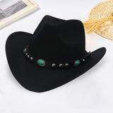 Maxbell Felt Western Cowboy Hat Wide Brim Jazz Hat Vintage Sun Visor Hat for Travel Black