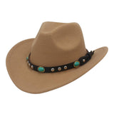 Maxbell Felt Western Cowboy Hat Wide Brim Jazz Hat Vintage Sun Visor Hat for Travel Brown