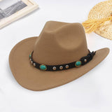 Maxbell Felt Western Cowboy Hat Wide Brim Jazz Hat Vintage Sun Visor Hat for Travel Brown