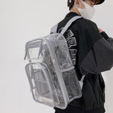 Maxbell Transparent Backpack 2 Way Zip Reinforced Strap Durable for Sports Men Grey
