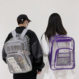 Maxbell Transparent Backpack 2 Way Zip Reinforced Strap Durable for Sports Men Purple