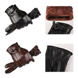 Maxbell Men Winter Gloves PU Leather Touchscreen Windproof for Riding Motorcycle Black