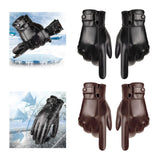 Maxbell Men Winter Gloves PU Leather Touchscreen Windproof for Riding Motorcycle Black