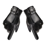 Maxbell Men Winter Gloves PU Leather Touchscreen Windproof for Riding Motorcycle Black