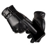 Maxbell Men Winter Gloves PU Leather Touchscreen Windproof for Riding Motorcycle Black