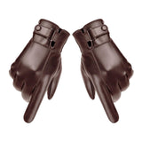 Maxbell Men Winter Gloves PU Leather Touchscreen Windproof for Riding Motorcycle Brown