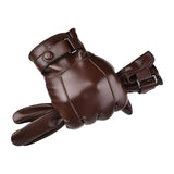 Maxbell Men Winter Gloves PU Leather Touchscreen Windproof for Riding Motorcycle Brown