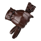 Maxbell Men Winter Gloves PU Leather Touchscreen Windproof for Riding Motorcycle Brown