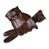 Maxbell Men Winter Gloves PU Leather Touchscreen Windproof for Riding Motorcycle Brown