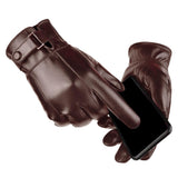 Maxbell Men Winter Gloves PU Leather Touchscreen Windproof for Riding Motorcycle Brown