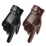 Maxbell Men Winter Gloves PU Leather Touchscreen Windproof for Riding Motorcycle Brown